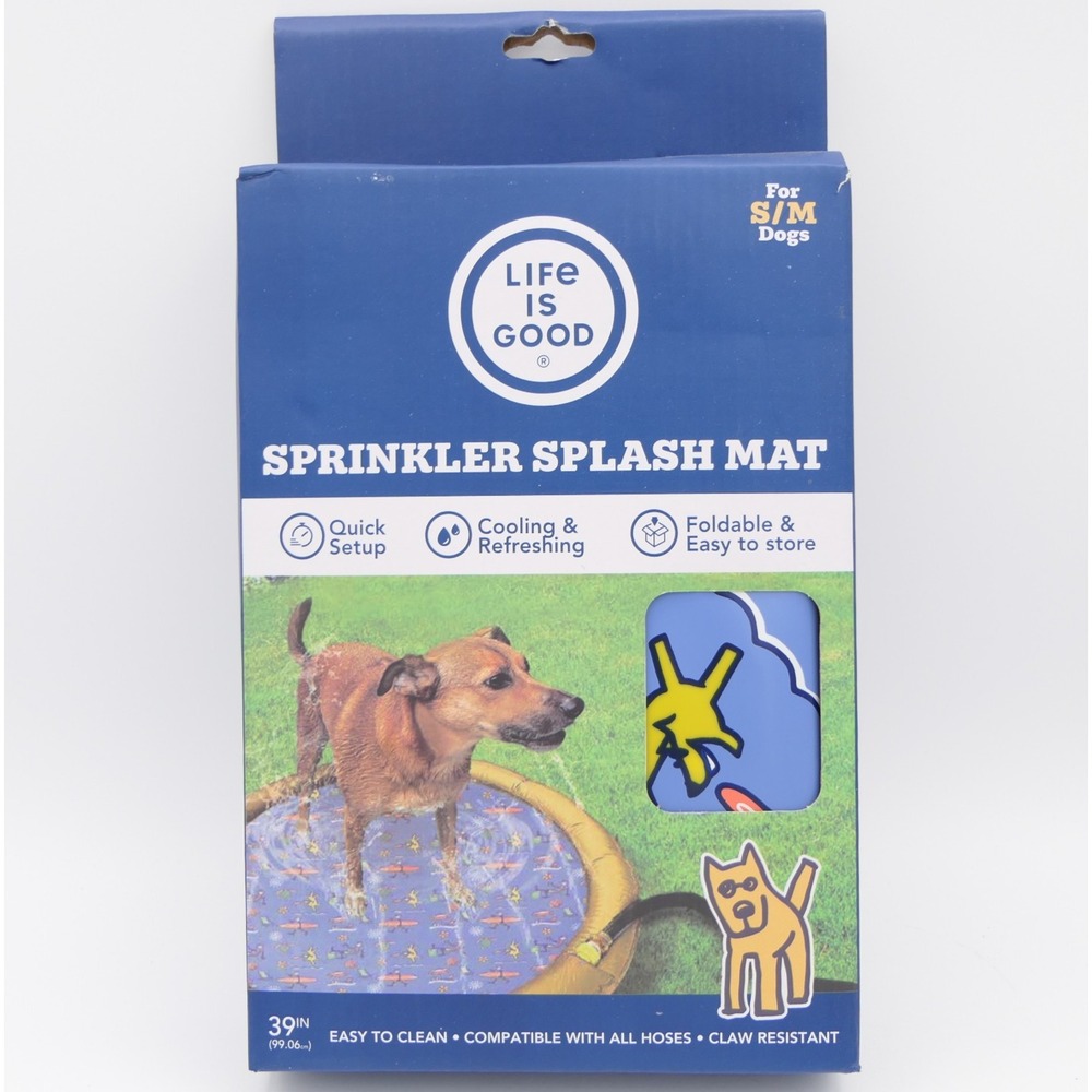 Life Is Good Sprinkler Splash Mat for Small to Medium Dogs 39"D Connects to Hose